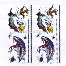 High grade 3D Eagle Snake Spider Temporary Not-toxic Tattoo stickers with Powerful design